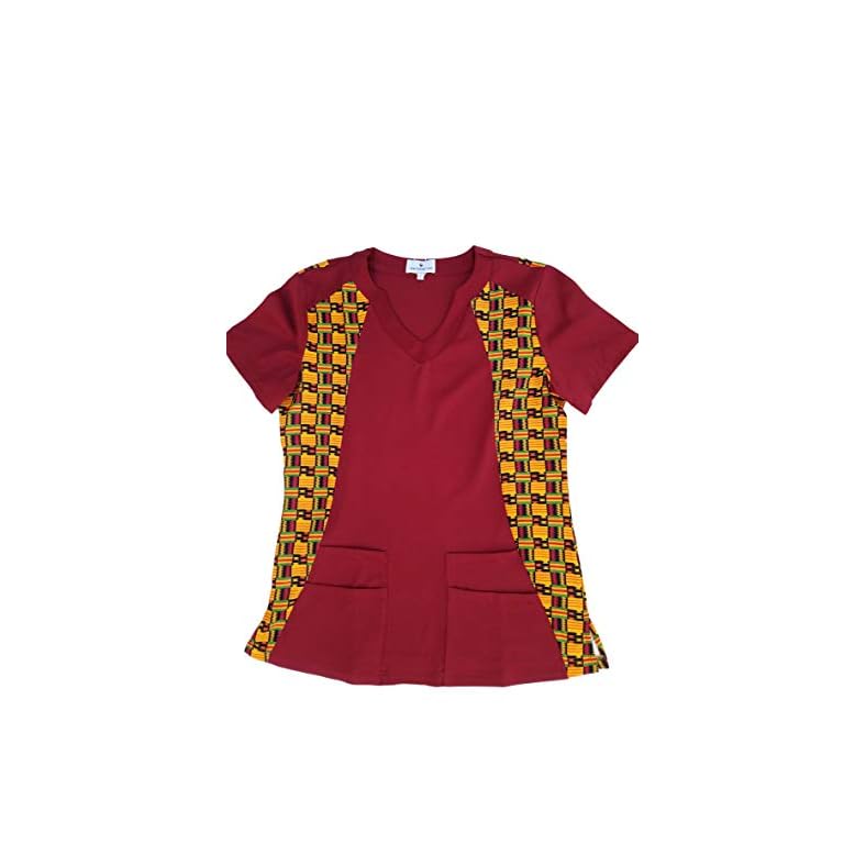 Sankofa African Kente Print Stretch Medical Scrub Top for Women