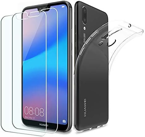 [3 in 1 pack] Pulen Case and Glass for Huawei P20 Lite,Ultra Thin Transparent TPU Cover [Shock-Absorption] with Tempered Glass Screen Protector [2 pack] [Scratch Resistant] for Huawei P20 Lite