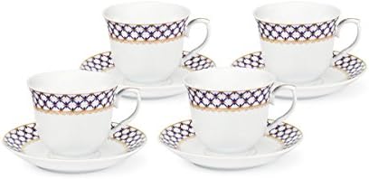 Lorren Home Trends Blue and Gold Coffee Set | 6oz. (Set of 4)
