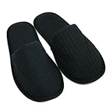 Waffle Closed Toe Adult Slippers Spa Hotel Slippers for Women and Men White (Black)