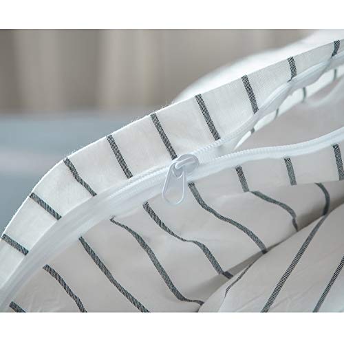 FOSSA Washed Cotton Duvet Cover Set Queen 3 Piece Bedding Sets Soft Wrinkled Striped Design (Queen, White&Black Stripes)