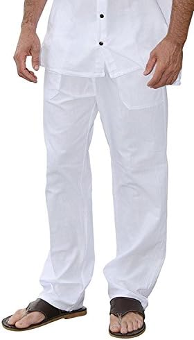 PURE COTTON Men Casual Beach Trousers Cotton Elastic Waistband Summer Pants