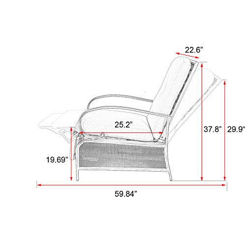 Ulax Furniture Patio Recliner Chair Automatic Adjustable Back Outdoor Lounge Chair with 100% Olefin Cushion (Sailcloth Beige)