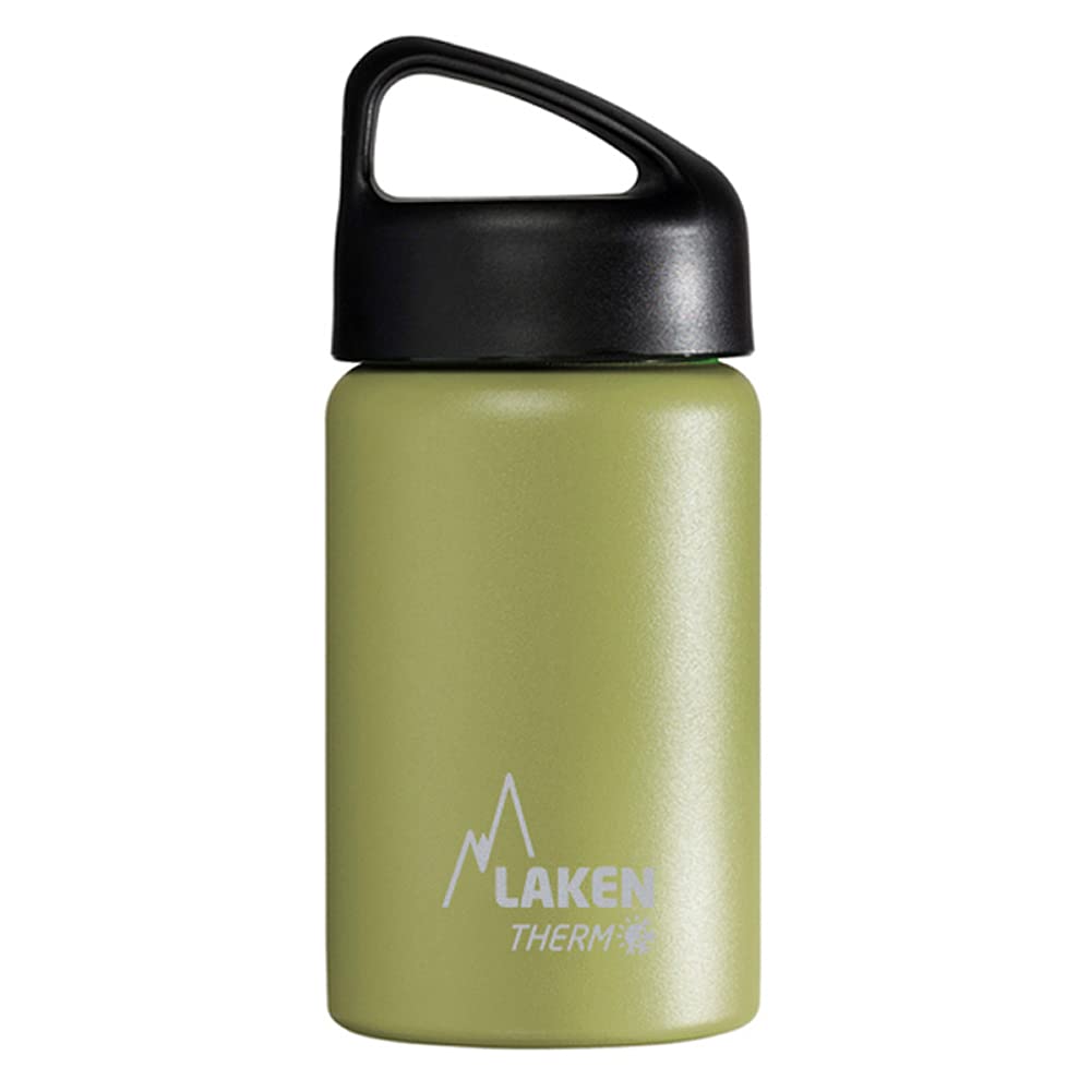 LAKEN Classic 18/8 Stainless Steel Thermal Bottle, Vacuum Insulation with Double Wall and Wide Mouth, Khaki, 350 ml