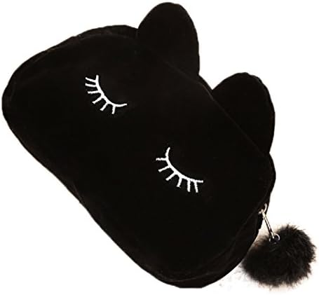 Sleepy Cat Cosmetic Bag Pencil Pouch Makeup Brush Case Travel Clutch Handbag (Black)