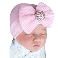 Evelin LEE Newborn Baby Girl Cute Pretty Bow Flower Pearl Hospital Hat (Pink)