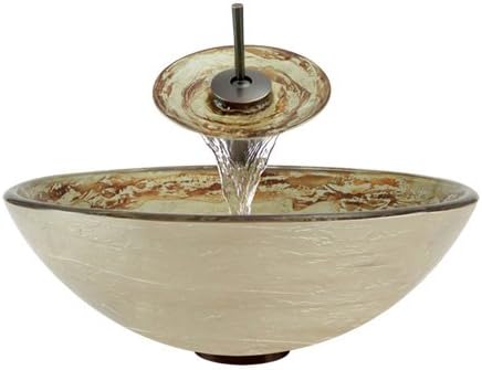 Aurora Sinks A22-ORB-V Bathroom Ensemble with Pop Up Drain, Foil Undertone Glass Vessel, Sink, Ring and Waterfall Faucet, Oil Rubbed Bronze