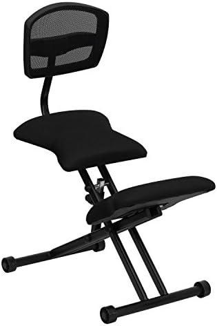 A Line Furniture Black Ergonomic Kneeling Chair with Mesh Back and Fabric Seat