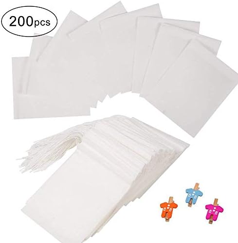 200 Pcs Tea Filter Bags, Longlida Disposable Tea Infuser with Drawstring for Loose Leaf Tea, Herb, Coffee, Empty Tea Bags with 3 Free Clips(1-Cup Capacity, 3.86 x 3.23 Inch, White)