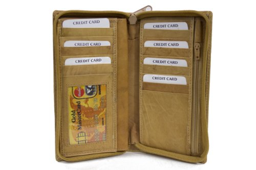LeatherBoss Checkbook Holder Wallet with All Around Zipper and Pull Out Checkbook - (Tan)