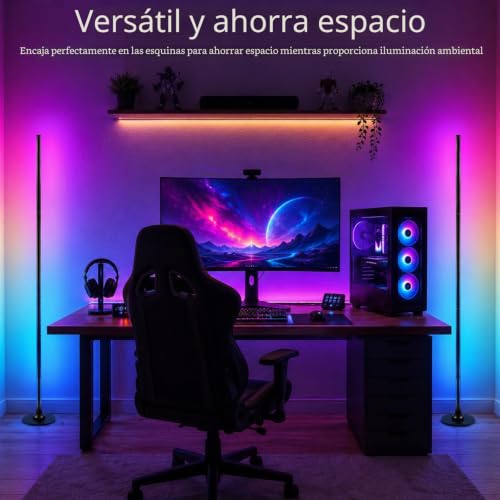 RGB Floor Lamp for Living Room, 120 cm, Set of 2 Dimmable Corner Lamps with Smart App and Remote Control, DIY LED Floor Lamp with 16 Million Colors, Sync