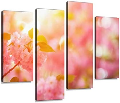 Pink Cherry Blossom Canvas Print Artwork Wall Art Pictures Framed Digital Print Abstract Painting Room Home Office Decor Ready To Hang 4 Panel Amazon Ae