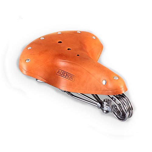 AUKMONT Yannuo Trading Traditional Bicycle Seat with Springs Bike Saddle Vintage Classic Genuine Leather Triathlon Bike Accessories Parts Mountain Road Soft Mountain