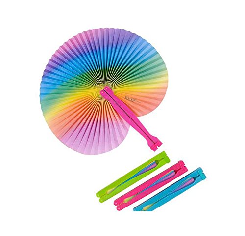 Bargain World 10" Rainbow Folding Fans [12-Pack] | Fun & Exciting Hand Fans For Kids & Teenagers From Our Huge Collection | Sticky Notes Included - Thumbnail 5