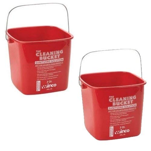 Winco PPL3R Cleaning Bucket, 3Quart, Red Sanitizing Solution (2Pack
