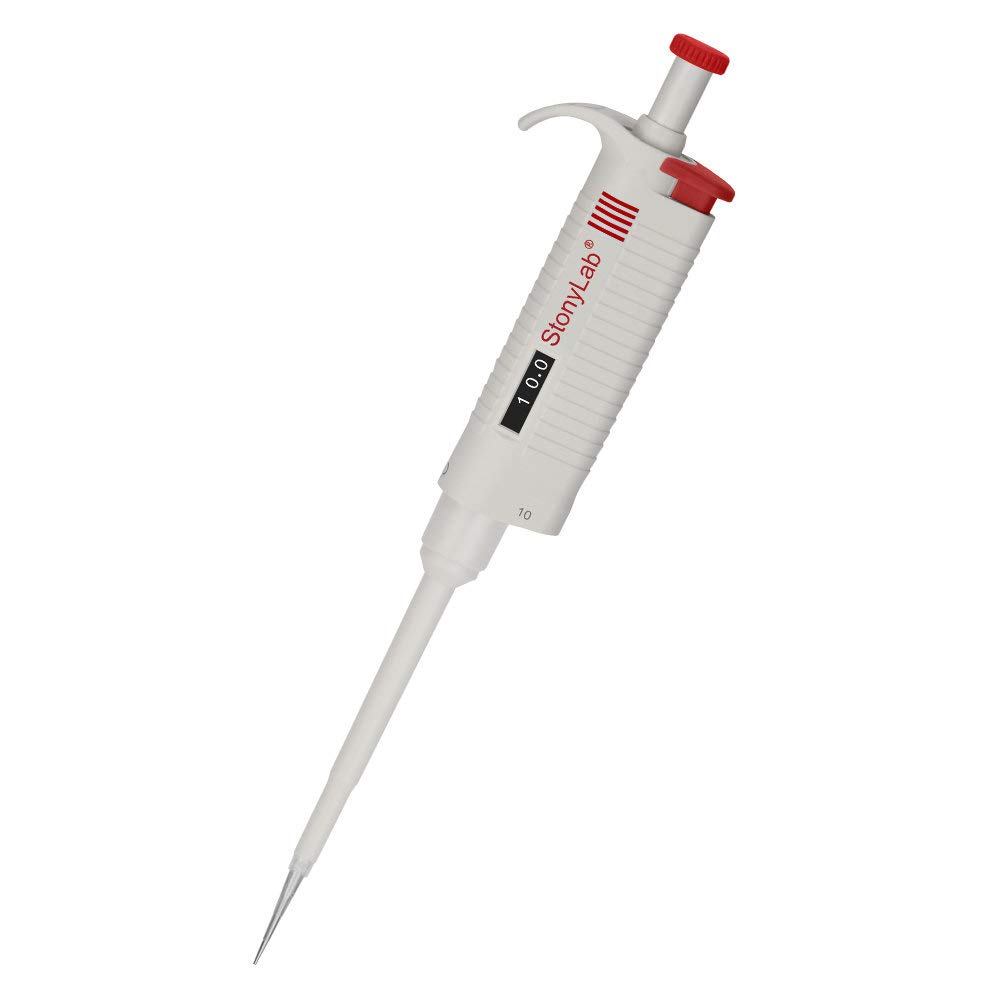 stonylab Single Channel Pipettor Controller, Adjustable Variable Volume Micropipette Pipette Pipet with Tip Cone for Laboratory Research, 0.5-10 µL