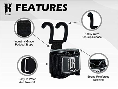 Lifting Hooks For Weight Lifting - Ideal Deadlift Straps with Hooks for Powerlifting - Padded Weight Lifting Gloves With Hooks - Wrist Straps With Hooks For Deadlifts, Pull-ups, Shrugs & Rows