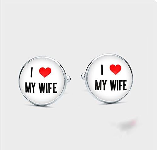 "I LOVE MY WIFE" Cufflinks,Husband's Cufflinks,Special Cufflinks,Best Man Cufflinks,Glass Round Silver Cufflinks,Art Picture Jewelry,Charm Jewelry,Shirt Cufflinks