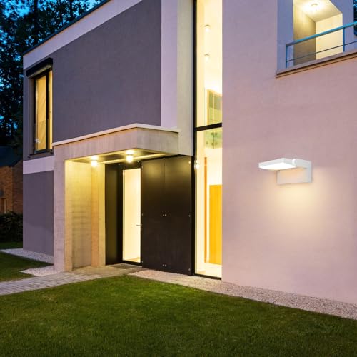 Klighten 24 W LED Wall Lamps Outdoor Indoor IP65, Outdoor Lamps Adjustable Modern Aluminium Wall Light for Hallway Entrance Gardens, Warm White 2700K-3000K, White