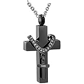 MEMORIALU Black Cross Urn Necklaces for Ashes Cremation Crucifix Keepsake Memorial Pendant Necklace