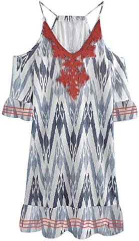 MA87 Women Dress Short Sleeve Cotton Blend V-Neck Holiday Vintage Dress (Gray, L)