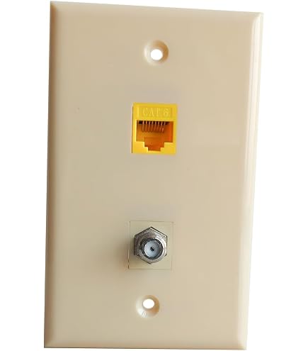RiteAV - 1 puerto de teléfono beige, 1 puerto Cat6 Ethernet azul placa decorativa de pared - rojo/blanco - Soporte incluido