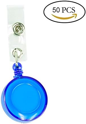 Retractable Badge Holder ID Card Reel with Belt Clip Holders Blue Pack of 50