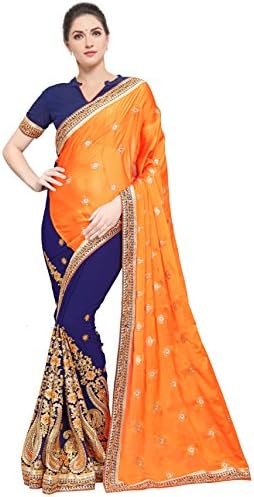 Siddeshwary Fab Silk & Georgette Saree With Blouse Piece (Orange_Free Size)