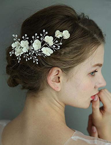 Amazon Com Fxmimior Bridal Wedding White Flower Headpiece Hair
