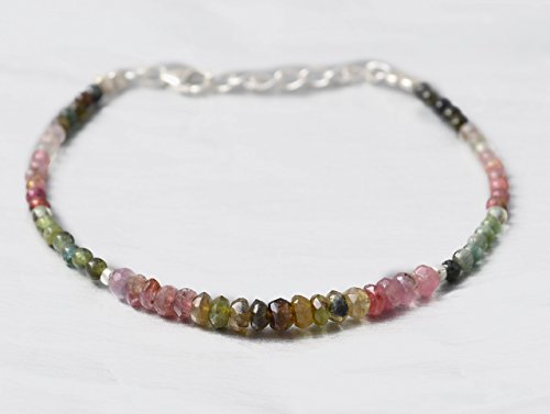 Dainty Watermelon Tourmaline Beads Bracelet for women with 925 Silver Findings 6.50" Gemstone Jewelry