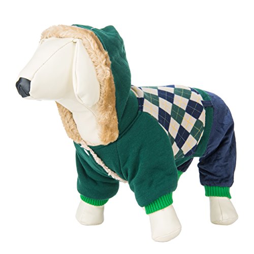CueCue Pet Plaid Pet Hoodie, Green/Blue/White, Large