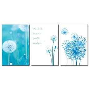 3 Panel Canvas Wall Art - Dandelions with Inspirational Quotes - Giclee Print Gallery Wrap Modern Home Art Ready to Hang - 16"x24" x 3 Panels