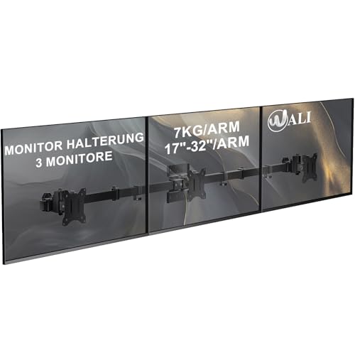 WALI Monitor Halterung 3 Monitore - für 17 bis 32 Zoll Bildschirme,Monitorarm 3 Monitore,Schwenkbar, Neigbar,Wandhalterung mit VESA 75x75/100x100mm,pr
