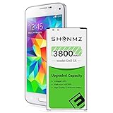 Galaxy S5 Battery, 3800mAh [Upgraded] SHENMZ Li-ion Replacement Battery for Samsung Galaxy S5 EB-BG900BBU SM-G900H SM-G900A(AT&T) SM-G900TR SM-G900P(Sprint) SM-G900T(T-Mobile) SM-G900R(U.S. Cellular)