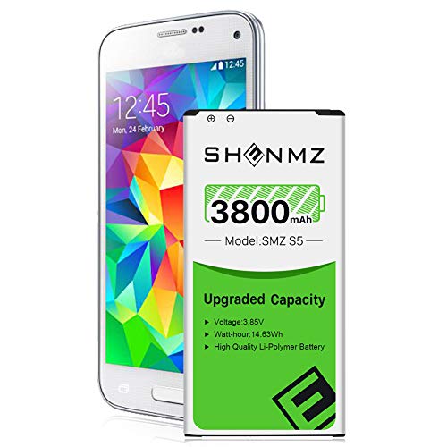 Galaxy S5 Battery, 3800mAh [Upgraded] SHENMZ Li-ion Replacement Battery for Samsung Galaxy S5 EB-BG900BBU SM-G900H SM-G900A(AT&T) SM-G900TR SM-G900P(Sprint) SM-G900T(T-Mobile) SM-G900R(U.S. Cellular)
