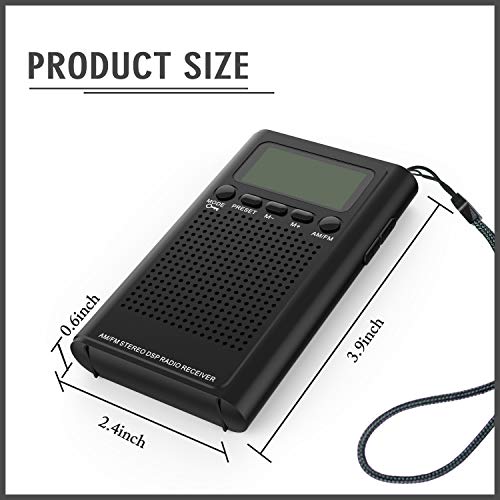 Pocket Radio, Small Portable Digital AM FM Battery Operated Radio with Earphone