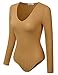 Doublju Stretchy V-Neck Rayon & Ribbed Knit Bodysuit (Made In USA / Plus size available) MUSTARD SMALL