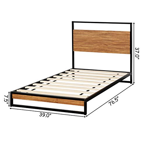 Giantex Twin Metal and Wood Bed Frame with Headboard, Platform Bed with