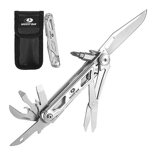 Mossy Oak Multifunction Knife, 12 in 1 Multi-purpose Folding Knife Stainless Steel Multifunctional Tool with Knife, Scissors, Screwed for Camping Hiking