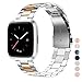 Wearlizer Stainless Steel Band Compatible for Fitbit Versa/Fitbit Versa Lite Bands Women Men,Ultra-Thin Lightweight Replacement Band Strap Bracelet Compatible for Fitbit Versa (Copper+Silver)
