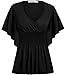 Meaneor Women V-neck Slimming Short Sleeve Smocked Empire Waist Tank Batwing Top