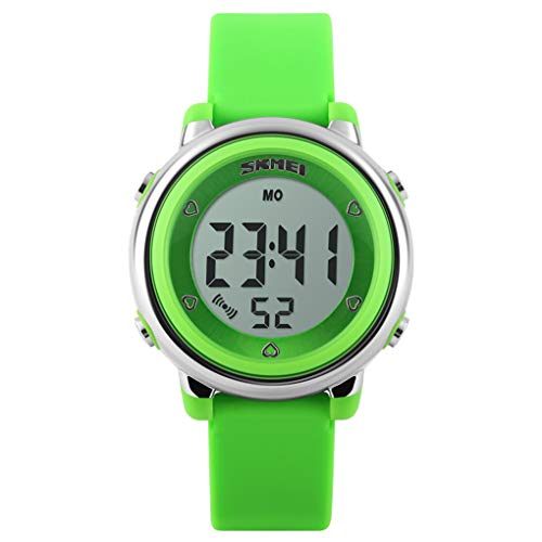 Skmei Kids Digital Watch, Waterproof Boys Girls Colorful LED Light Watches Childern Wristwatches with Stopwatch (Green) - Thumbnail 7