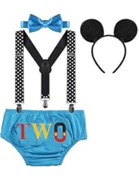 Baby Boys Mickey Costume 2nd Birthday Party Cake Smash Outfits Photo Prop Clothes Suspenders Bloomers Bowtie Mouse Ear #21 Blue Two 18-24 Months