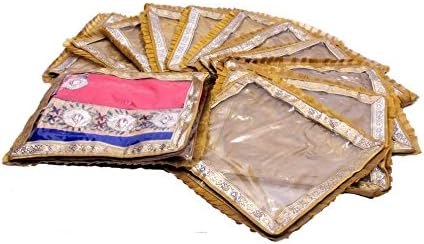 Kuber Industries Designer Saree Cover Golden Tissue 12 Pcs Set, Wedding Gift