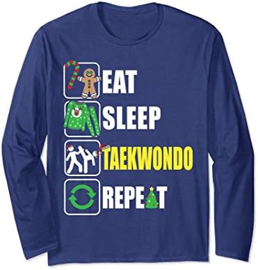 Unisex Eat Sleep Taekwondo Repeat Long Sleeve Tshirt Funny Xmas Large Navy