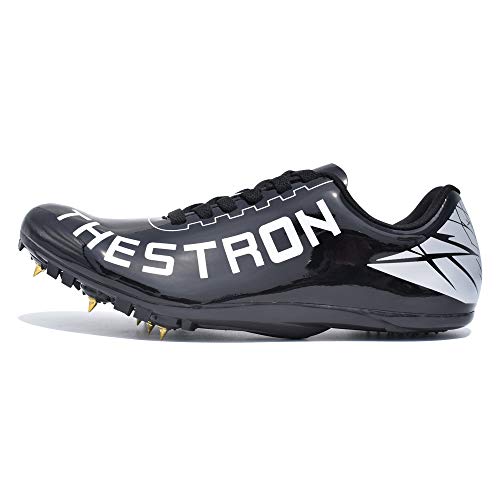 THESTRON Track Shoes Spikes Mens Womens Distance Running Sneakers Athletic Sprinting Track and Field Racing Shoes with Spikes Boys Girls … Black