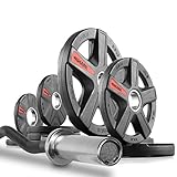 XMark Texas Star Olympic Plate Weight Sets with XM-3670 Olympic EZ Curl Bar, Rubber Coated Olympic Weight Set, Bumper Plates, Olympic Barbell Weight Set for Home, Weight Set with Bar