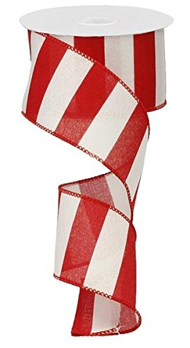 Wide Striped Fabric Ribbon/Christmas Tree Garland, Red and White , 2.5" x 10 Yards