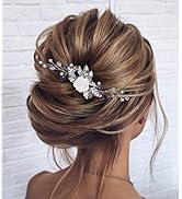 Jeairts Flower Wedding Hair Pin Blue Rhinestone Bridal Hair Pieces Glitter Leaf Wedding Headpiece...