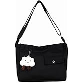 Economical Cotton Canvas Tote Bag,Women Hobo Shoulder Bag Crossbody Handbag with 3 External Pocket,Zipper Closure